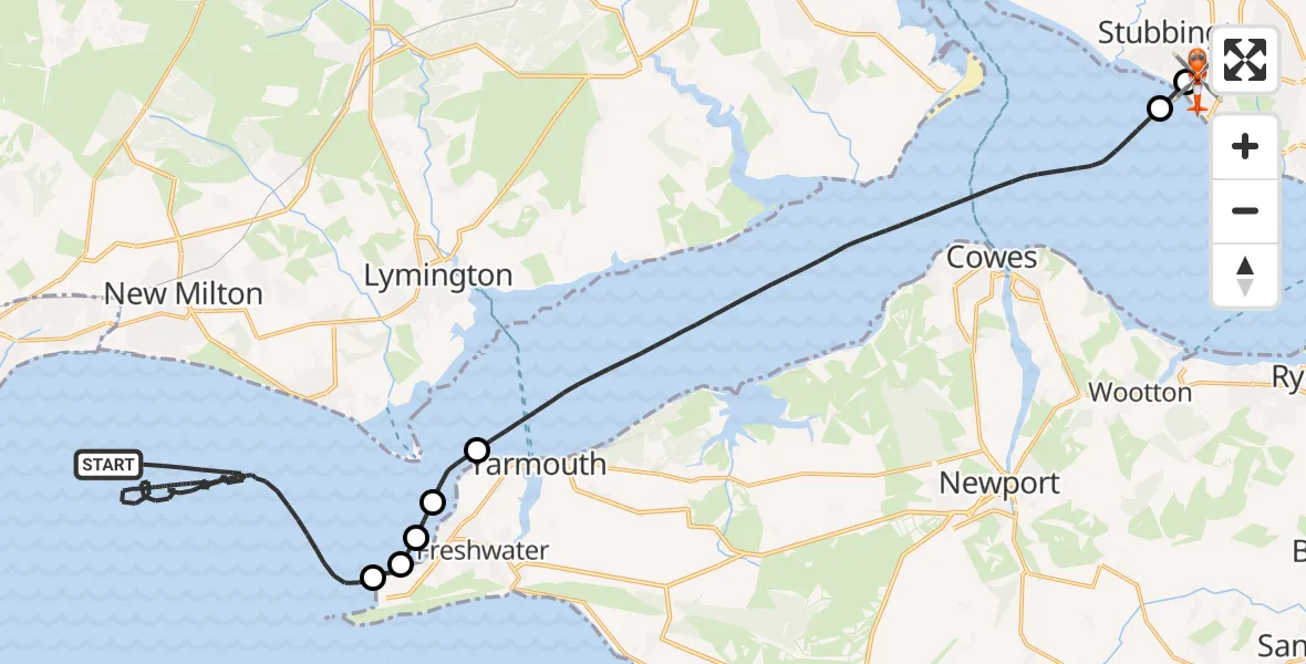 Flight route Coastguard Helicopter English Channel - Solent Airport, 25 June 2026, 14:54