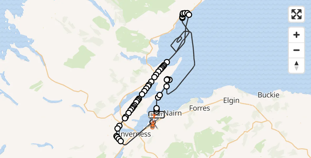 Flight route Coastguard Helicopter Ardersier - Inverness Airport, 25 June 2026, 15:01