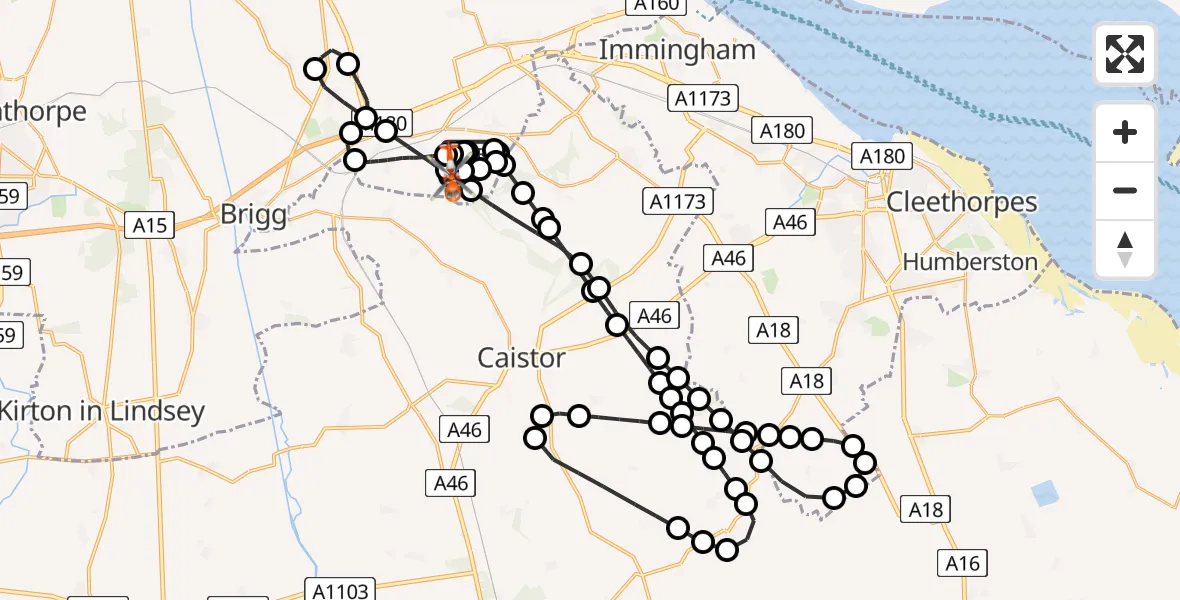 Flight route Coastguard Helicopter Humberside Airport - Barnetby le Wold, 25 June 2026, 15:12