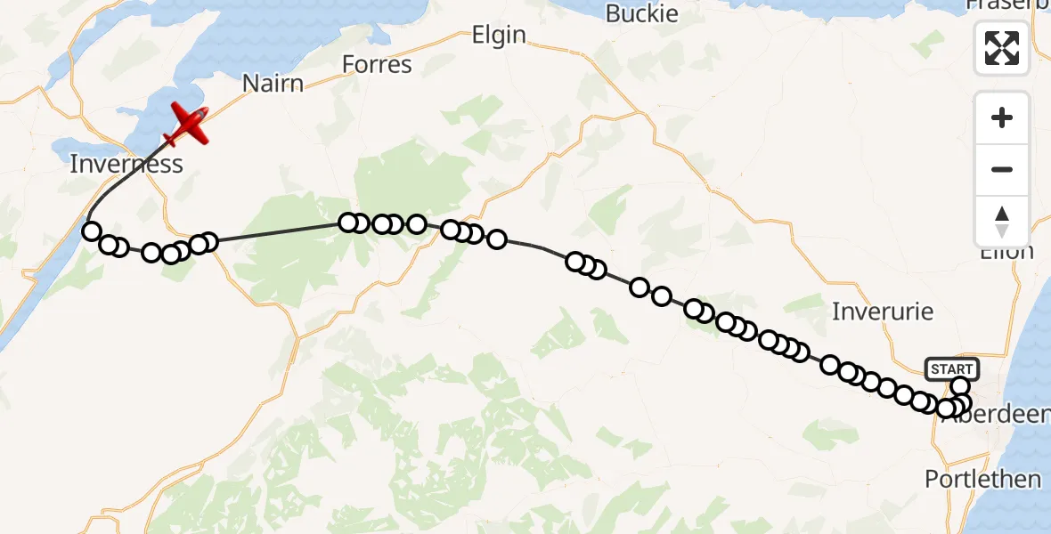 Flight route Air Ambulance Aircraft Aberdeen International Airport - Inverness, 25 June 2026, 15:31