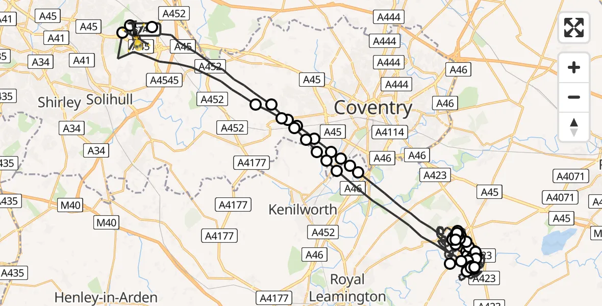 Flight route Police Helicopter Birmingham Airport - Birmingham Airport, 25 June 2026, 15:38