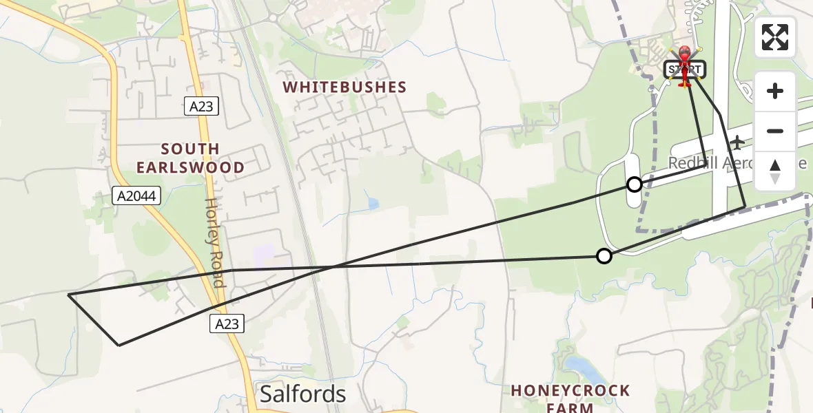 Flight route Air Ambulance Helicopter Redhill Aerodrome - Redhill Aerodrome, 25 June 2026, 15:40