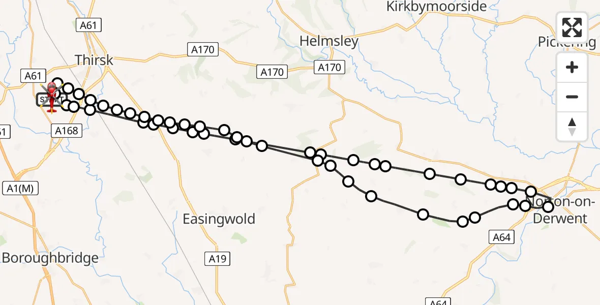 Flight route Air Ambulance Helicopter RAF Topcliffe - RAF Topcliffe, 25 June 2026, 16:25