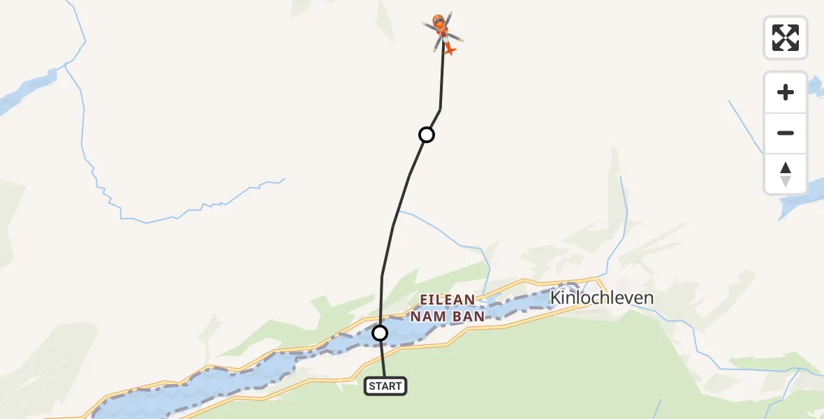 Flight route Coastguard Helicopter Kinlochleven - Highland, 25 June 2026, 16:50