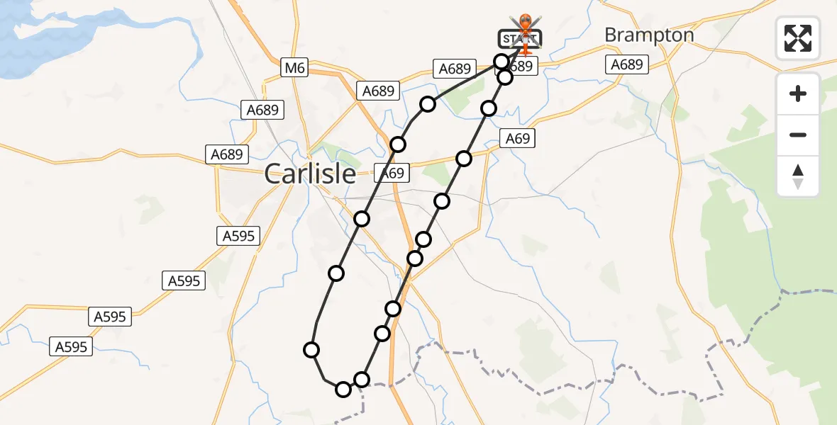 Flight route Coastguard Helicopter Carlisle Lake District Airport - Carlisle Lake District Airport, 25 June 2026, 17:12