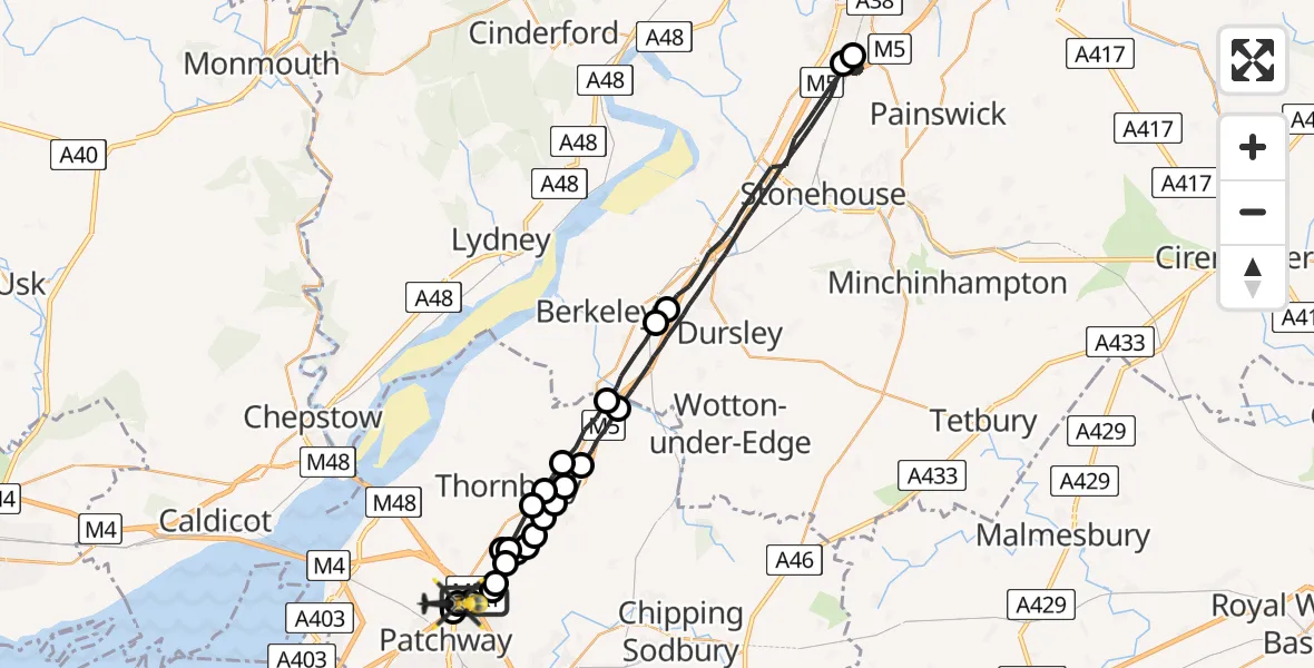 Flight route Police Helicopter Hortham - Woodlands, 25 June 2026, 17:13