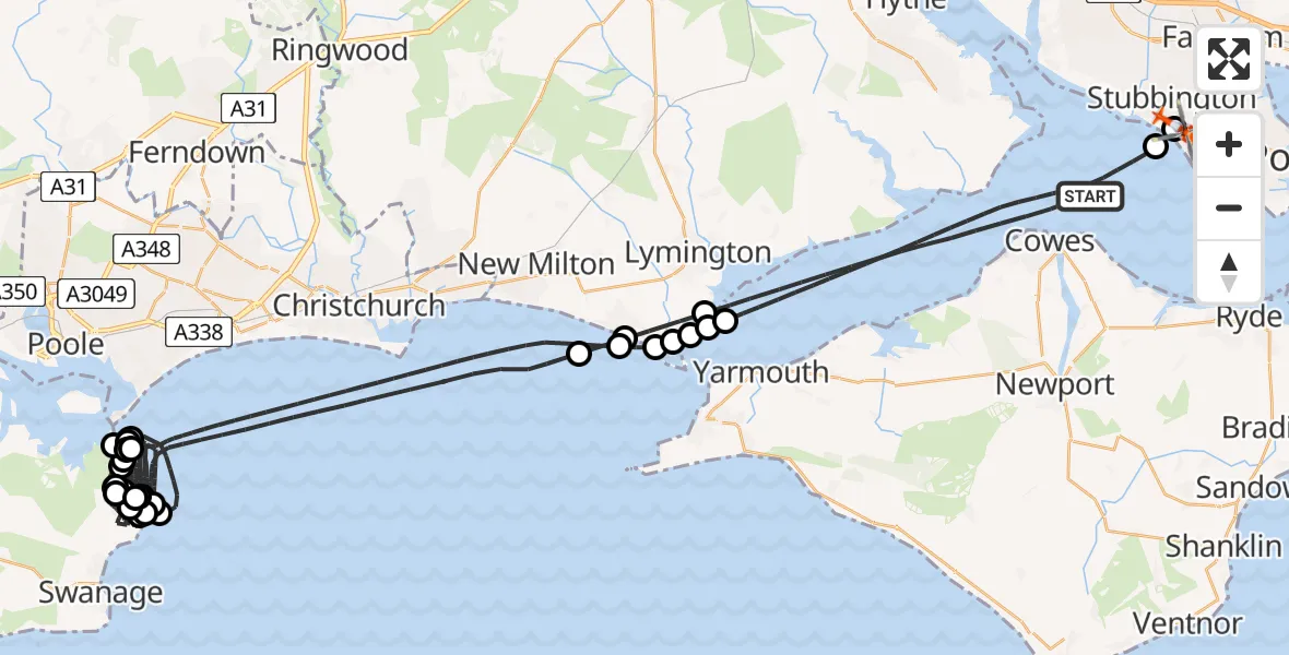 Flight route Coastguard Helicopter English Channel - Solent Airport, 25 June 2026, 17:20