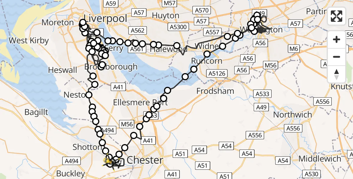 Flight route Police Helicopter Hawarden Airport - Hawarden Airport, 25 June 2026, 17:35