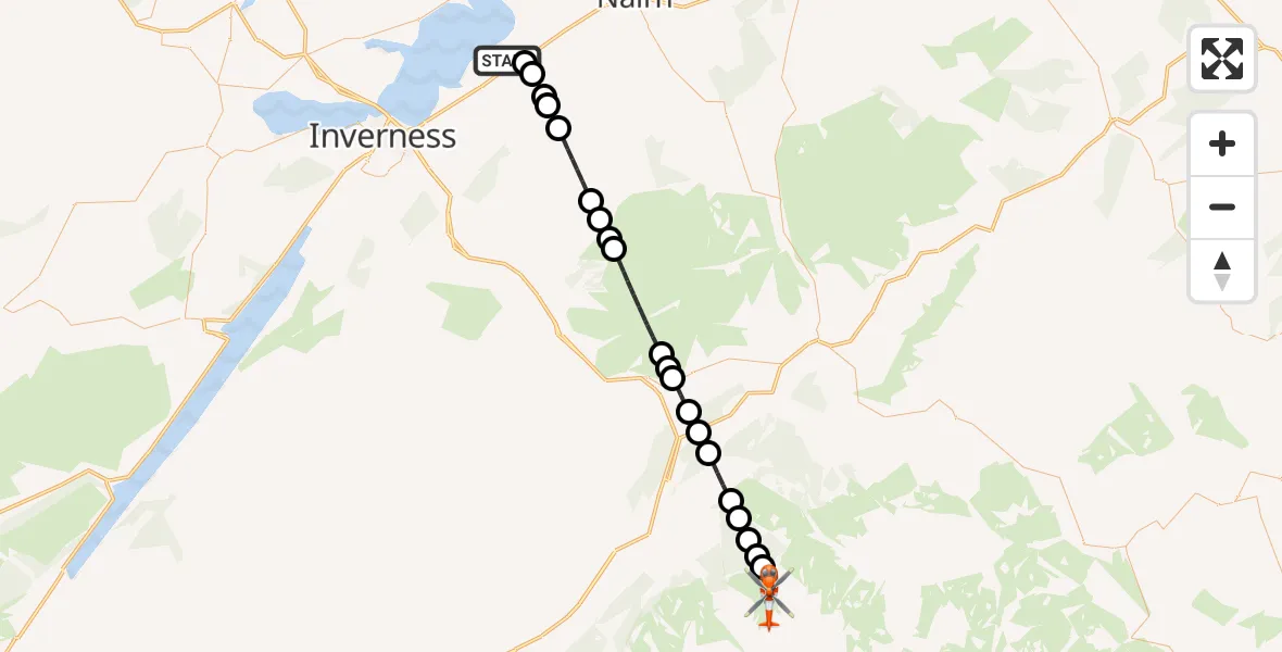 Flight route Coastguard Helicopter Inverness Airport - Coire an Lochain, 25 June 2026, 18:01