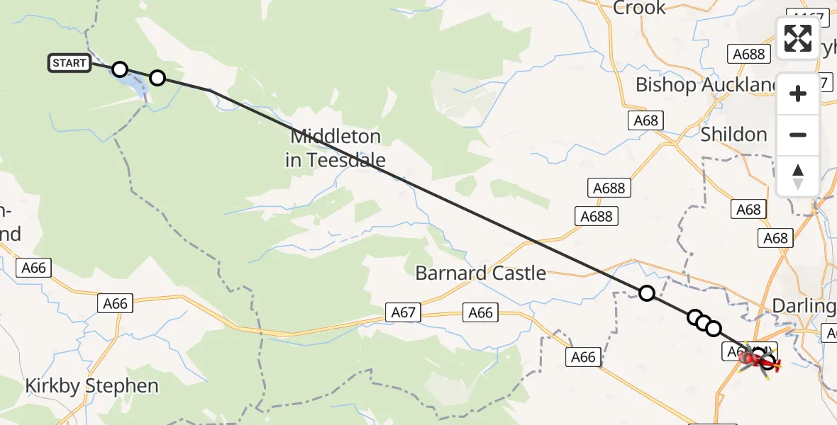 Flight route Air Ambulance Helicopter Dufton - Stapleton, 25 June 2026, 18:30
