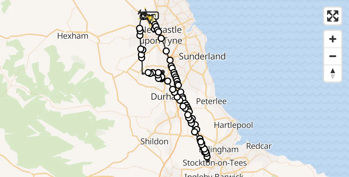 Flight route Police Helicopter Newcastle International Airport - Newcastle International Airport, 25 June 2026, 19:10