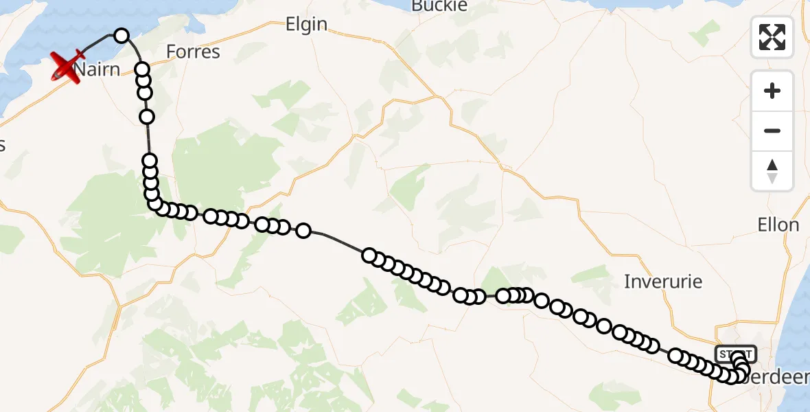 Flight route Air Ambulance Aircraft Bankhead - Delnies, 25 June 2026, 19:17