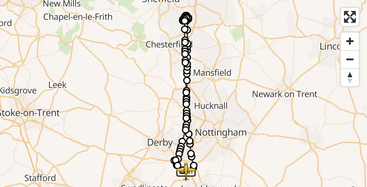 Flight route Police Aircraft East Midlands Airport - East Midlands Airport, 25 June 2026, 19:24