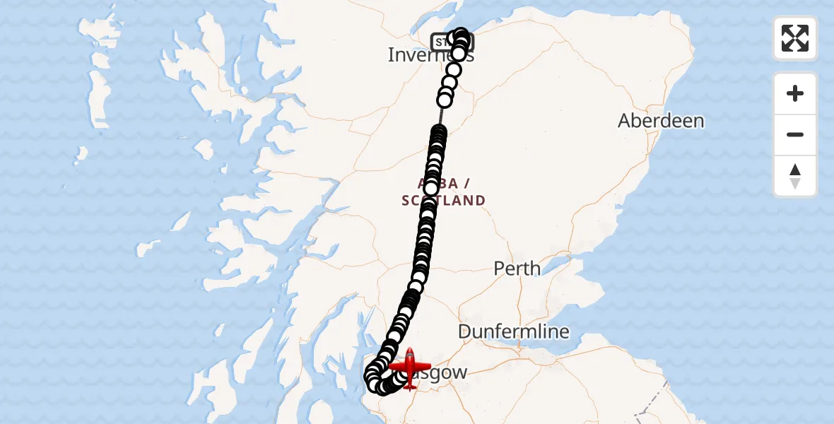 Flight route Air Ambulance Aircraft Inverness Airport - Glasgow Airport, 25 June 2026, 20:21