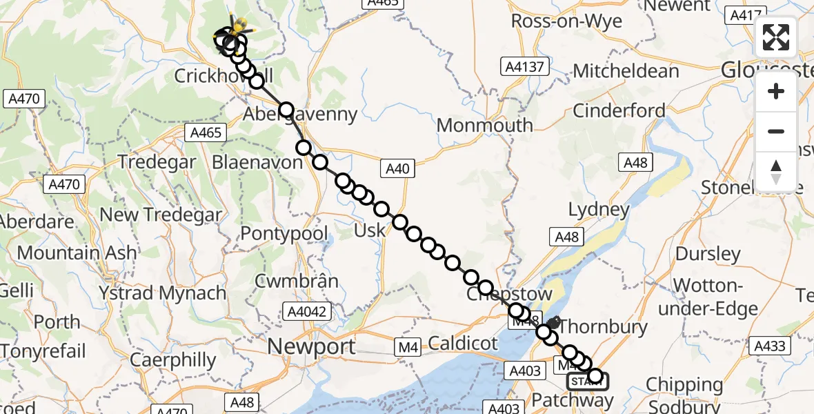 Flight route Police Helicopter Hortham - The Vale of Grwyney, 25 June 2026, 20:30