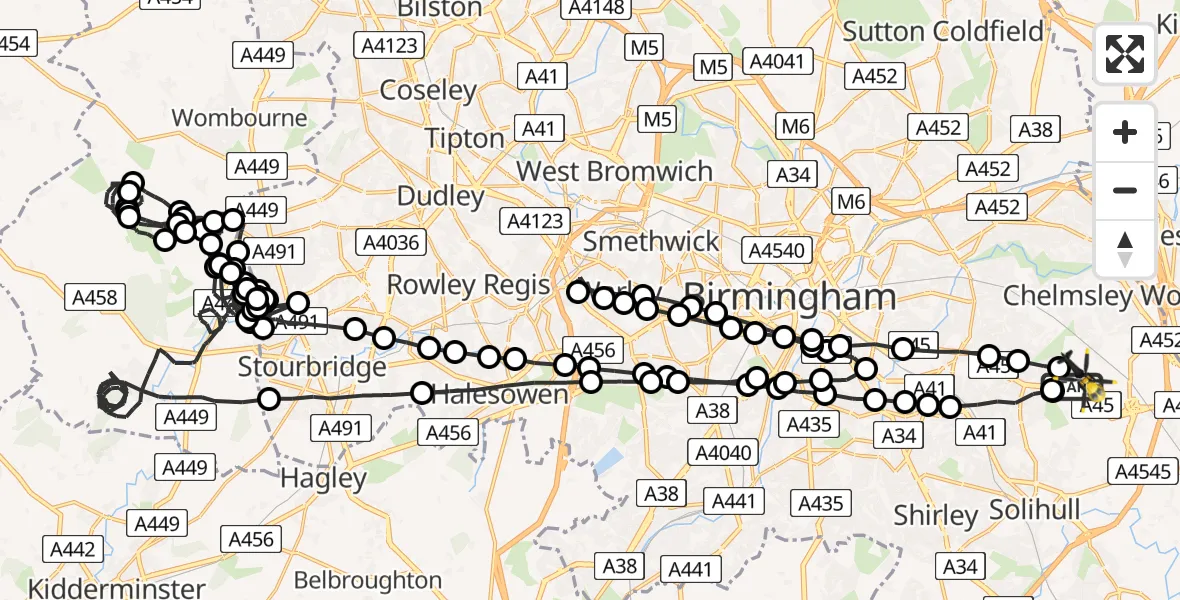Flight route Police Helicopter Birmingham Airport - Birmingham Airport, 26 June 2026, 01:26