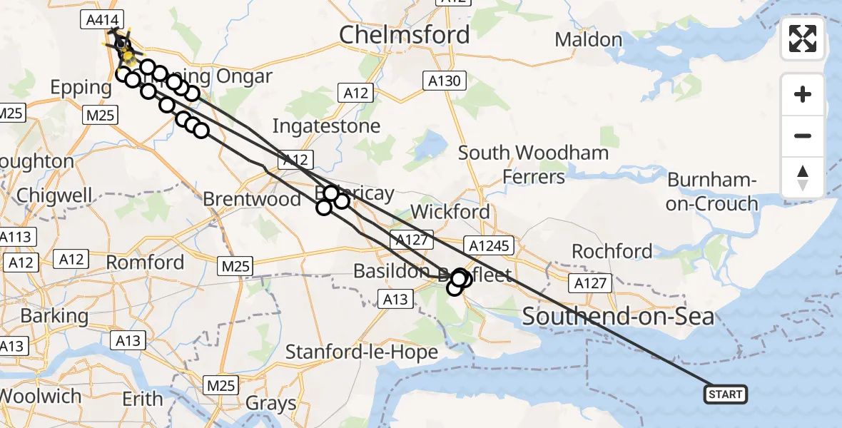 Flight route Police Helicopter North Sea - North Weald Airfield, 26 June 2026, 03:55