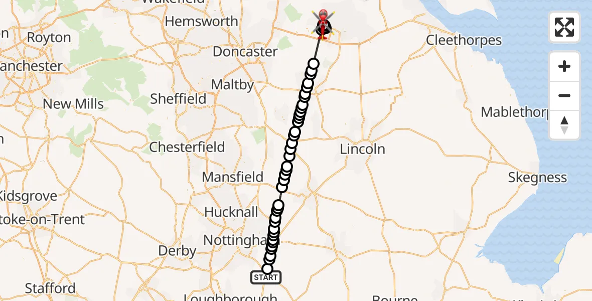 Flight route Air Ambulance Helicopter Hickling - Gunness, 26 June 2026, 05:43