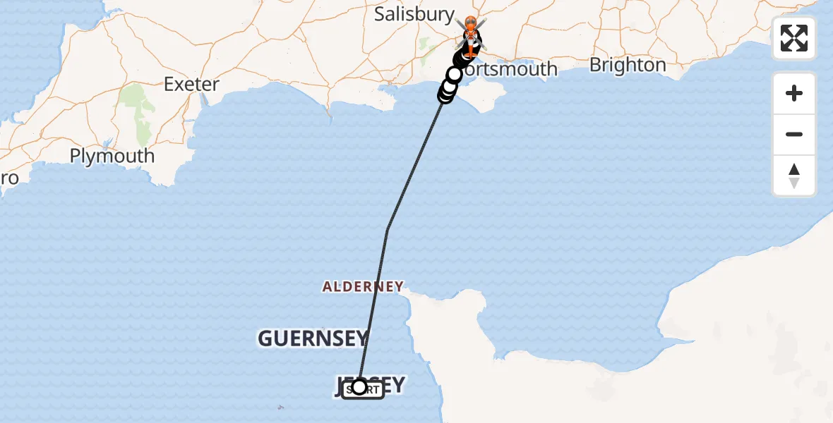 Flight route Coastguard Helicopter Jersey Airport - Southampton Airport, 26 June 2026, 06:01