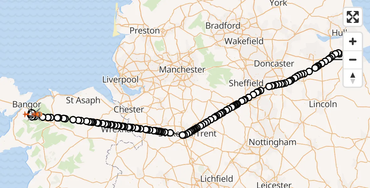 Flight route Coastguard Helicopter Humberside Airport - Braichmelyn, 26 June 2026, 06:30