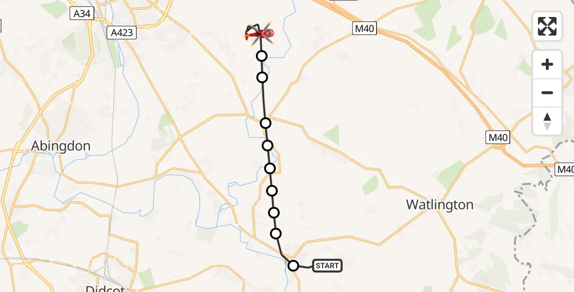 Flight route Air Ambulance Helicopter RAF Benson - Cuddesdon, 26 June 2026, 07:04