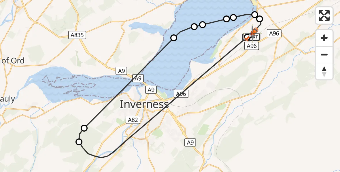 Flight route Coastguard Helicopter Inverness Airport - Inverness Airport, 26 June 2026, 07:33