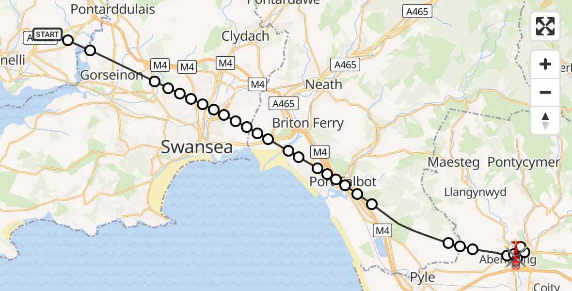 Flight route Air Ambulance Helicopter Dafen - Sarn, 26 June 2026, 07:37