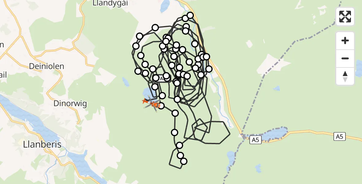 Flight route Coastguard Helicopter Llanddeiniolen - Llanberis, 26 June 2026, 08:13