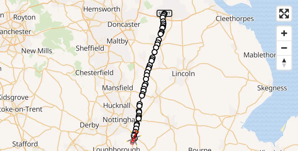 Flight route Air Ambulance Helicopter Gunness - Rushcliffe, 26 June 2026, 08:21
