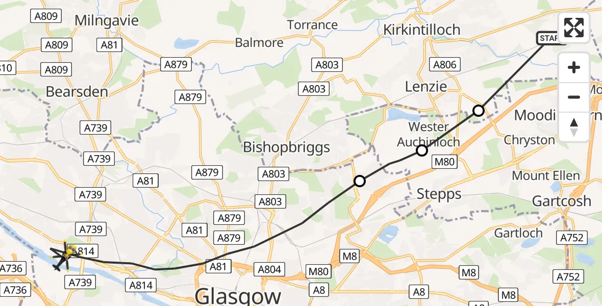 Flight route Police Helicopter Langmuir - Glasgow, 26 June 2026, 08:35