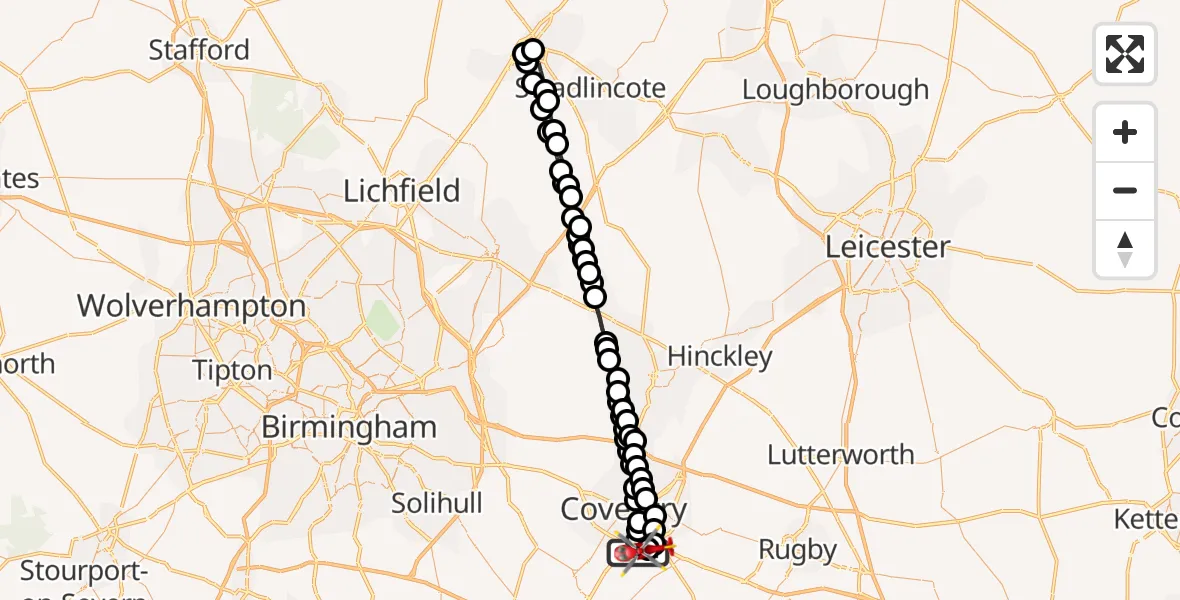Flight route Air Ambulance Helicopter Coventry Airport - Coventry Airport, 26 June 2026, 08:45
