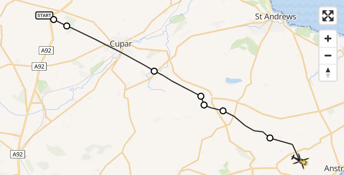 Flight route Police Helicopter Ayton Smiddy - Pittenweem, 26 June 2026, 08:56