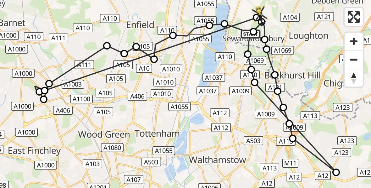 Flight route Police Helicopter Sewardstonebury - Sewardstonebury, 26 June 2026, 09:08