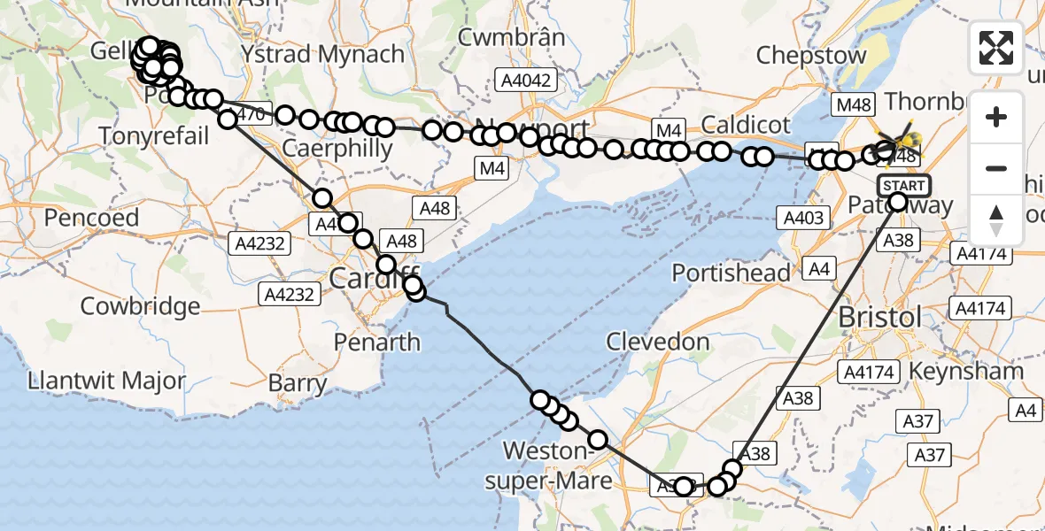 Flight route Police Helicopter Almondsbury - Olveston, 26 June 2026, 09:20