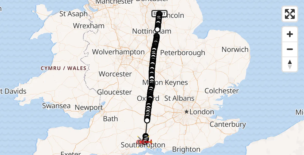 Flight route Air Ambulance Helicopter Askham - Southampton Airport, 26 June 2026, 09:31