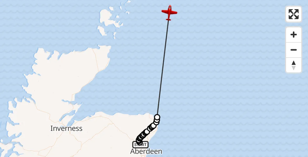 Flight route Air Ambulance Aircraft Aberdeenshire - North Sea, 26 June 2026, 09:31