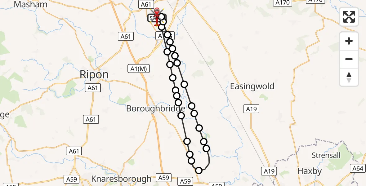 Flight route Air Ambulance Helicopter RAF Topcliffe - RAF Topcliffe, 26 June 2026, 10:00