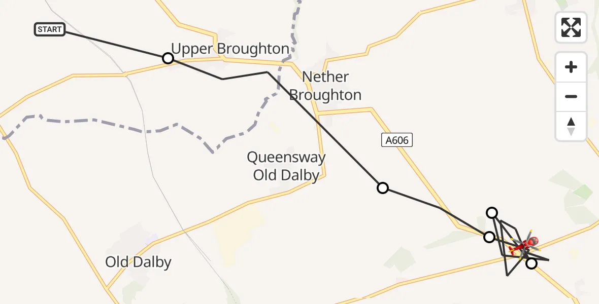 Flight route Air Ambulance Helicopter Rushcliffe - Ab Kettleby, 26 June 2026, 10:47