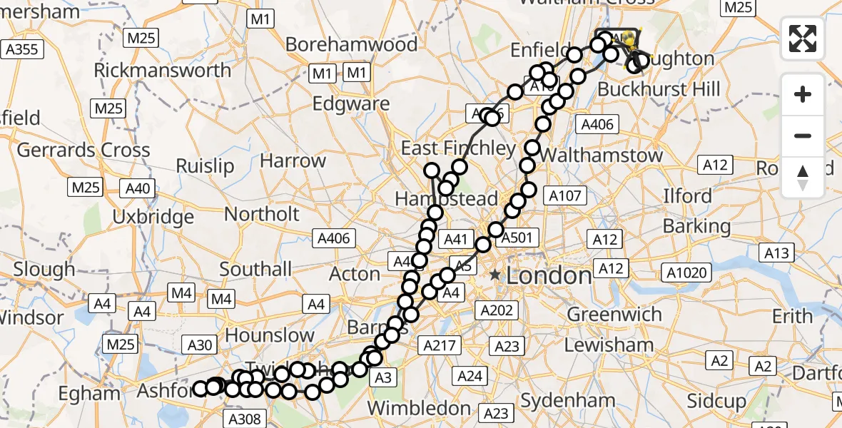 Flight route Police Helicopter Epping Forest - Sewardstonebury, 26 June 2026, 10:47