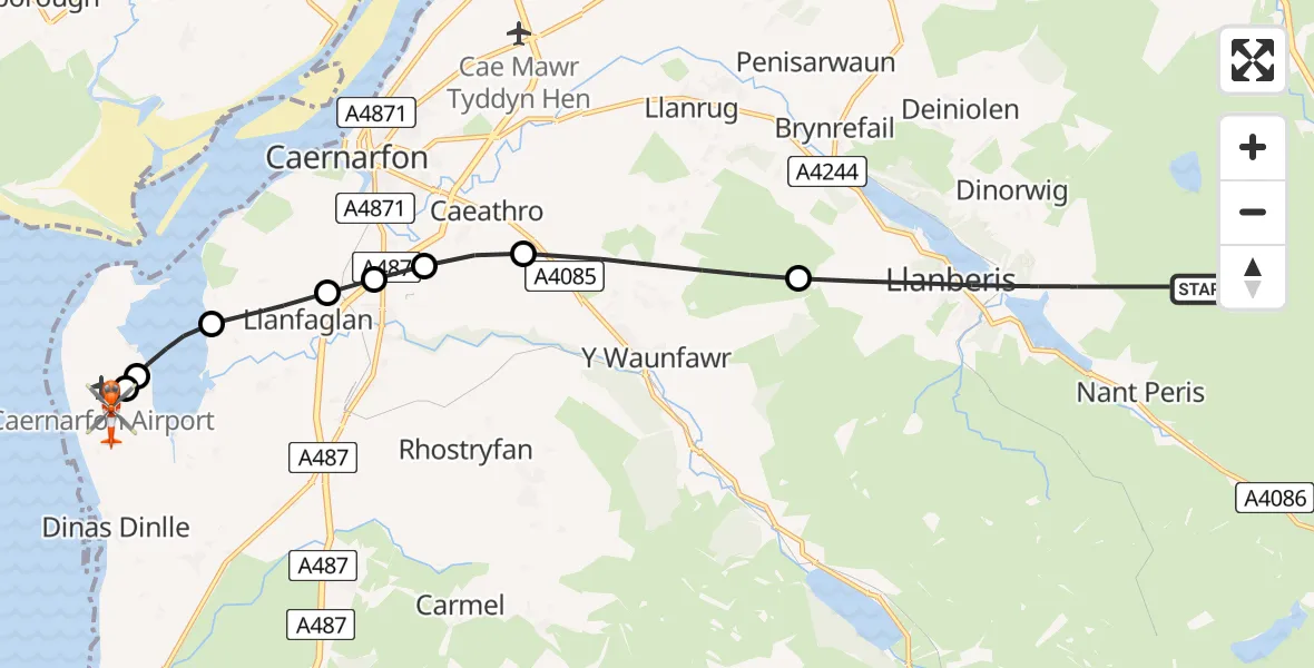 Flight route Coastguard Helicopter Llanberis - Caernarfon Airport, 26 June 2026, 10:54