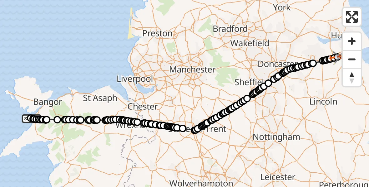 Flight route Coastguard Helicopter Caernarfon Airport - Humberside Airport, 26 June 2026, 11:06