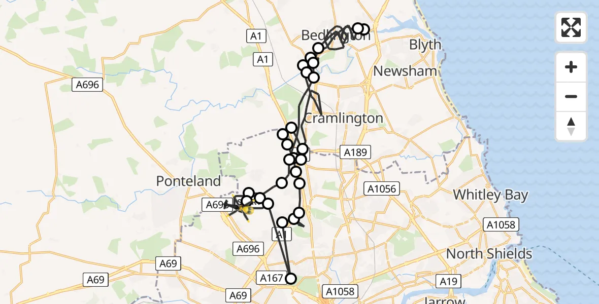 Flight route Police Helicopter Newcastle International Airport - Newcastle International Airport, 26 June 2026, 11:13