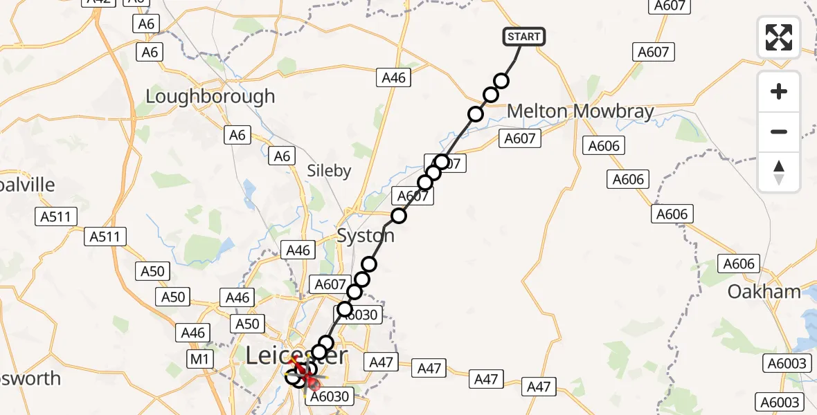 Flight route Air Ambulance Helicopter Ab Kettleby - Bede Island, 26 June 2026, 11:43