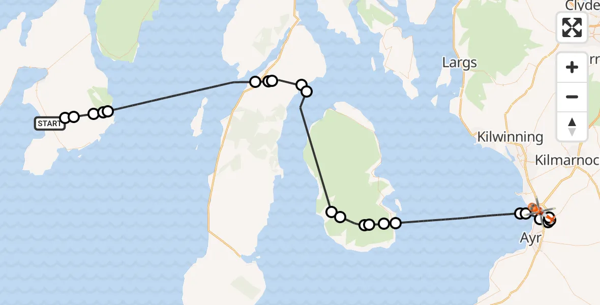 Flight route Coastguard Helicopter Glenegedale - Glasgow Prestwick Airport, 26 June 2026, 12:16