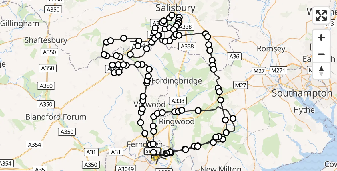 Flight route Police Helicopter Parley Cross - Bournemouth Airport, 26 June 2026, 12:18