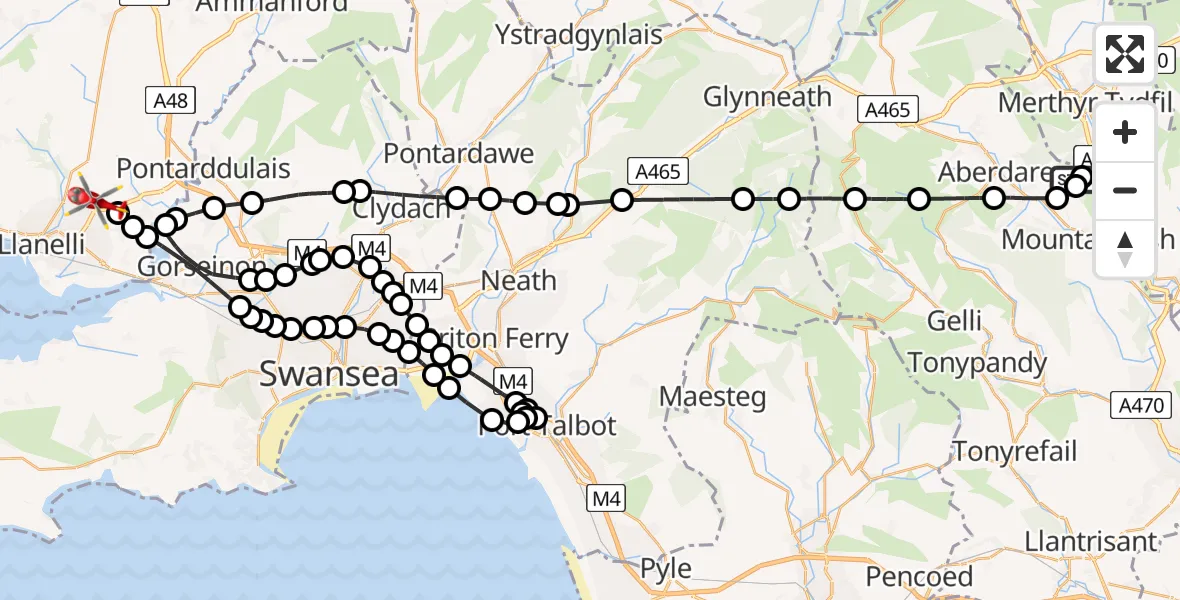 Flight route Air Ambulance Helicopter Mountain Ash - Dafen, 26 June 2026, 12:21