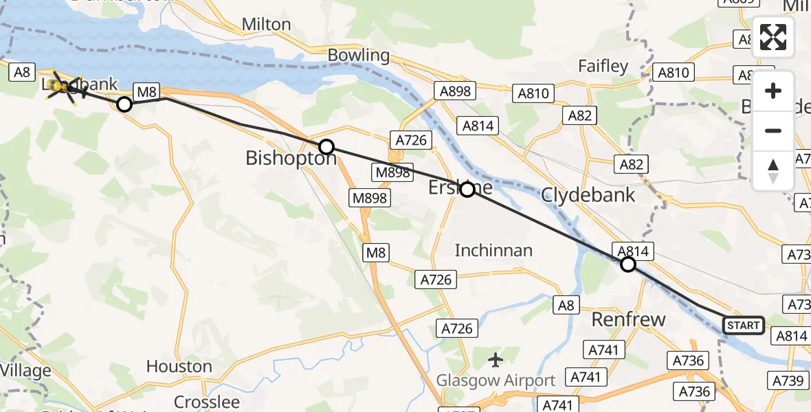 Flight route Police Helicopter Glasgow - Langbank, 26 June 2026, 12:25