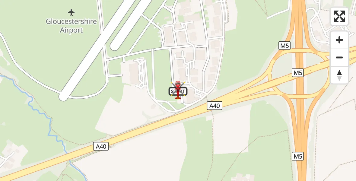 Flight route Air Ambulance Helicopter Gloucestershire Airport - Tewkesbury, 26 June 2026, 12:27
