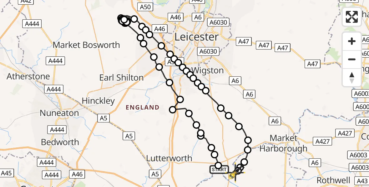 Flight route Police Helicopter Harborough - Sulby, 26 June 2026, 12:39