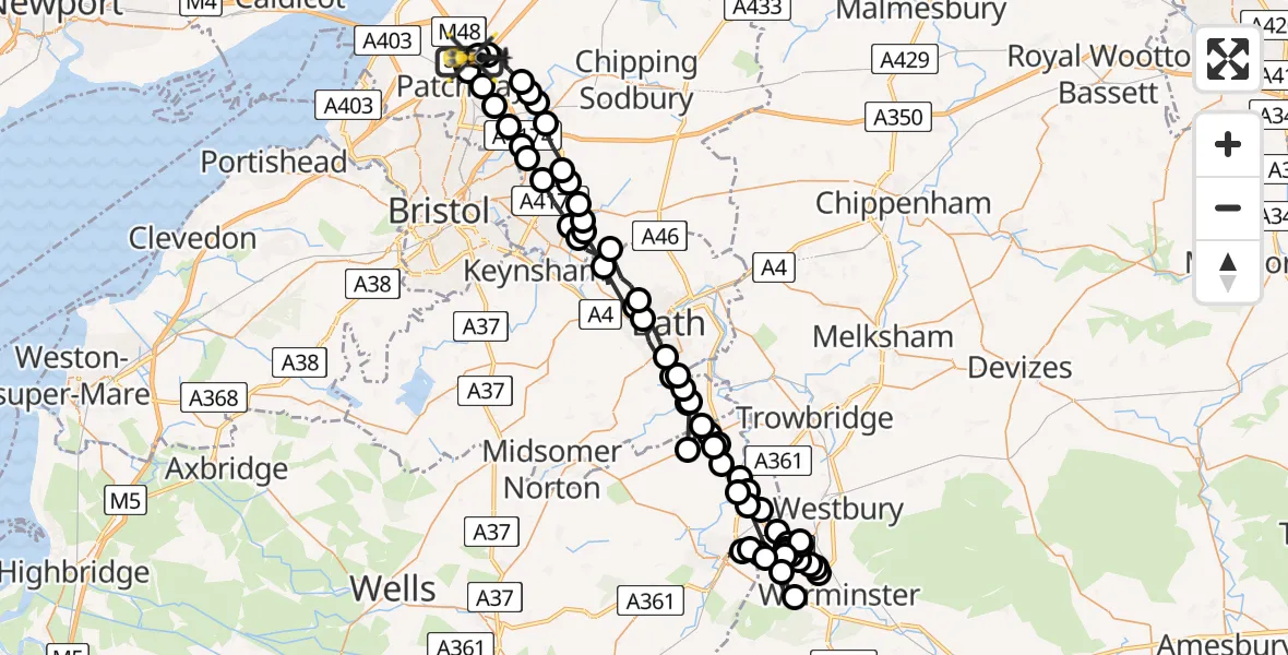 Flight route Police Helicopter Almondsbury Helicopter Base - Almondsbury Helicopter Base, 26 June 2026, 12:53